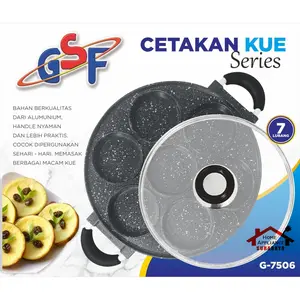 Cetakan Kue Lubang 7 Datar - Cetakan Kue Lumpur - Kue Cubit - Martabak Mini Anti Lengket + Tutup Kaca GSF 7506