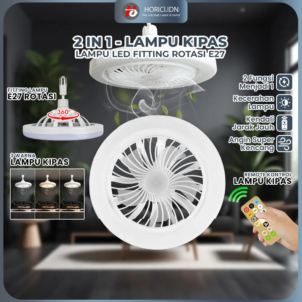 [SPECIAL LIVE] Horici Lampu Kipas Plafon Remote Control LED E27 30Watt 50Watt Lampu Kipas AC 2in1 Smart Fan Light Ceiling Fans