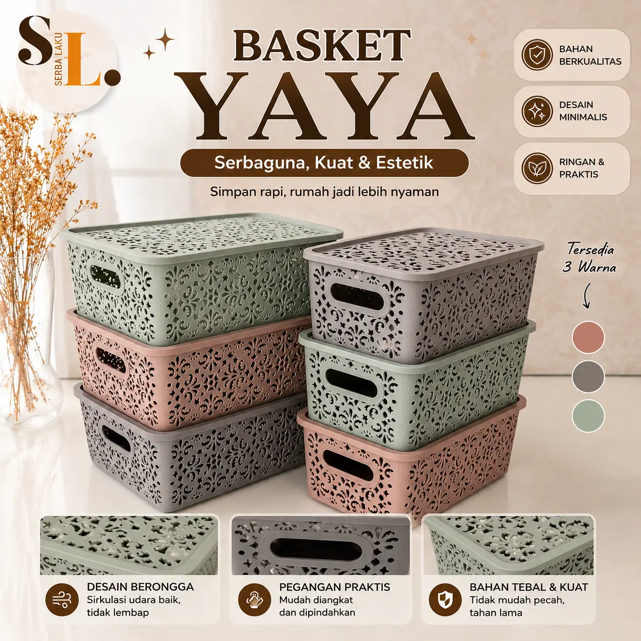￼BASKET YAYA /Keranjang serbaguna tutup/Storage Box Aesthetic Korea Murah Yang Yang