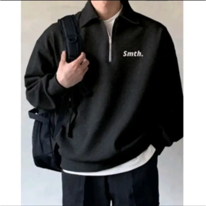 Sweater Crewneck Rugby Zipper Smith Hitam / Sweater Rugby / Sweatshirt Kera / Sweater Pria Wanita Terlaris