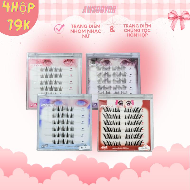 【4 hộp 79K  AWSOOYOR Lông mi giả sẵn keo, mi tự dính, Mi Giả tái sử dụng, Chống Nước 24H Dáng Hàn Quốc | Combo 4 Đôi Tặng Keo | Bao Bì Cao Cấp - Dành Cho Mắt Một Mí/Tròn mithe  giver