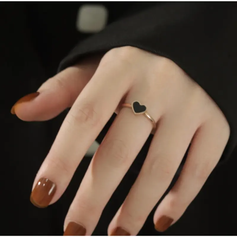 Cincin Korea Hati Zirkon Hitam Untuk Wanita Murah. A-03 0