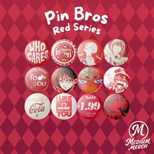Medium | Pin Bros Red Series 44mm Seri Merah Aesthetic Lucu Keren Cute Tren | Akesoris Tas & Pakaian Bulat Bag Button