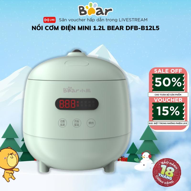 DECAL TV Nồi Cơm Điện Mini Đa Năng Bear DFB-B12L5 Dung Tích 1.2L Công Suất 400W Lòng Nồi 0.3L Chống Dính Tốt 4 Chức Năng Nấu Cơm-Cháo-Canh-Hâm Nóng Chộ Hẹn Giờ Nấu Cơm - Cooker Nấu Ăn Ngon Bảo Hành 18 Tháng