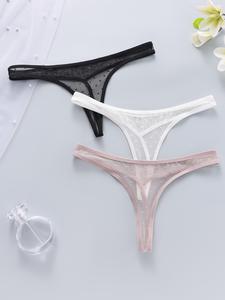 Conjunto de 3 piezas con malla y lunares, tanga de cintura baja sin costuras tipo T para mujer, lencería sexy y transpirable para uso diario o citas