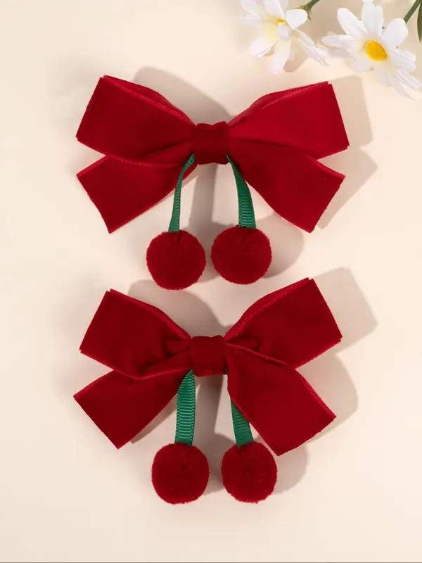 Cute Cherry Decor Hair Bows, Velvet Bowknot Hair Clips, Fashionable Hair Accessories for Girls, Minimalist Headwear Suitable for Thick Hair 7