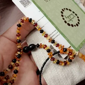 Amber Buddy | XR42M2  Kalung & Gelang Bayi Baltic Amber Multicolour Black Glossy - 32cm & 14cm