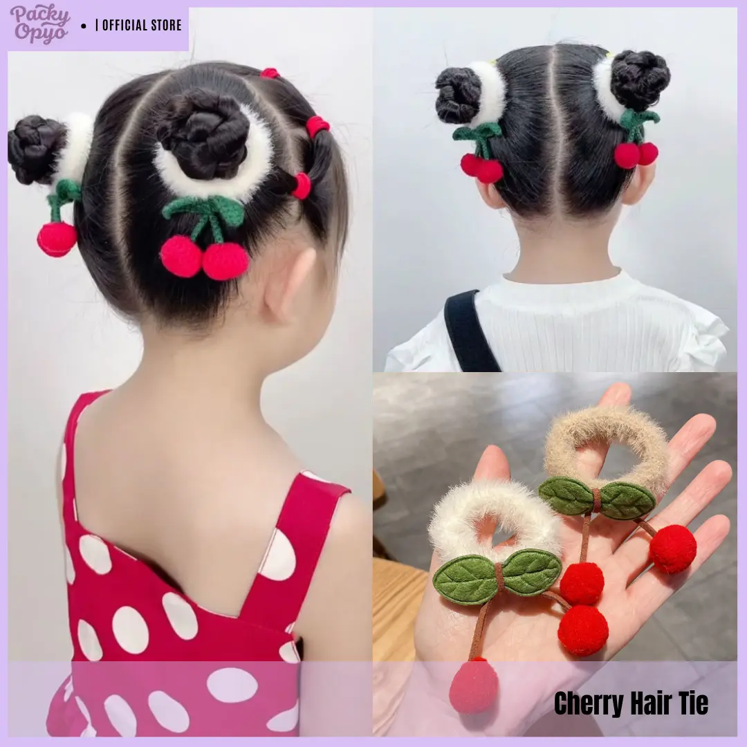Ikat Rambut Cherry kids - Hair Tie Korean Version Towel Rope Plush Ball Cherry Elasticity