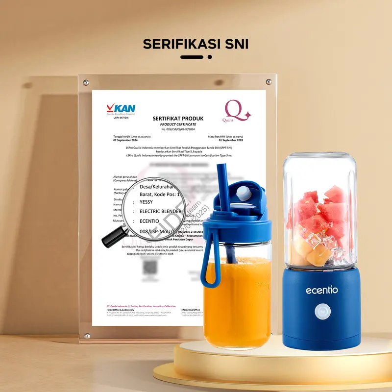 【In stock live】【10 Mata pisau】【Garansi 1 tahun】【Pengemasan bubble wrap dijamin aman 】ecentio blender 10 pisau juicer Kaca Tebal 2 Cup mini portable dengan sedotan 380ml+380ml 4