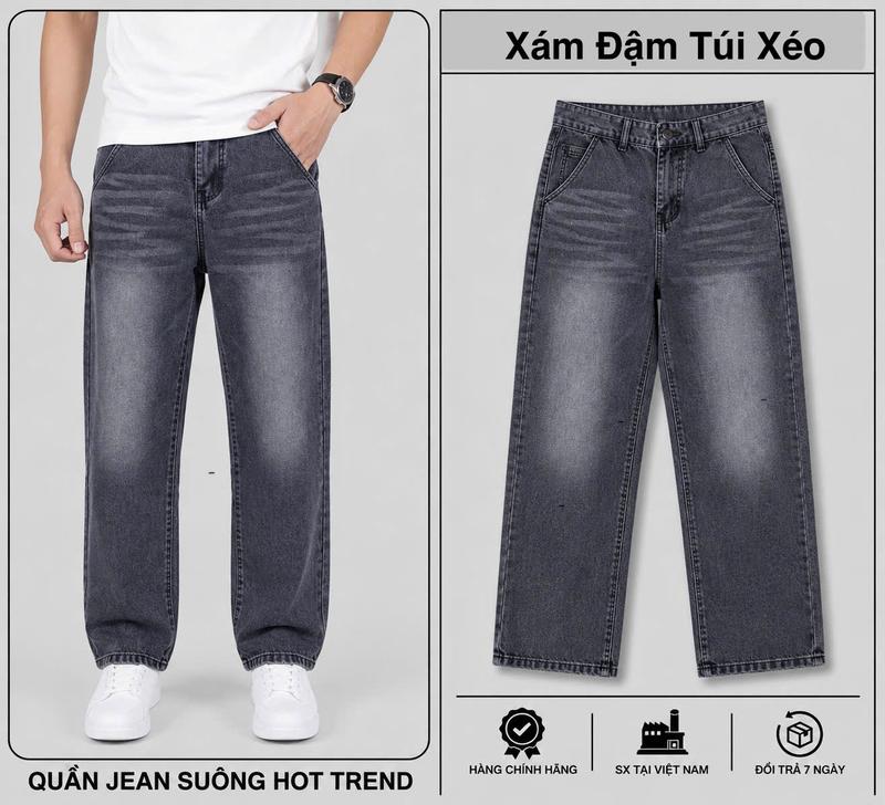 SAMAN STORES - Quần Jeans Suôn Nam Thời Trang, Chất Vải Cotton Dày Dặn Bền Đẹp, Form Tôn Dáng, Dễ Phối Áo Thun Sơ Mi, Size 26 Đến 36 Dành Cho Nam 38kg Đến 92kg