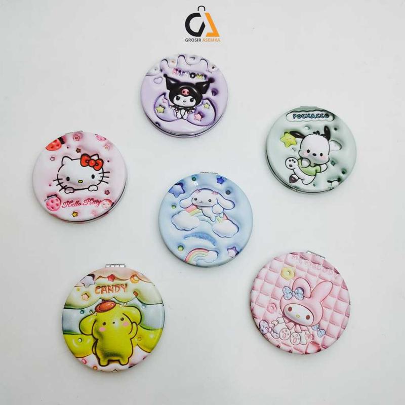 1 Pcs Cermin Kaca Rias Lipat Kecil 2 Sisi Model Persegi & Bulat Karakter Sanrio Motif Cartoon Lucu Eyelash 1