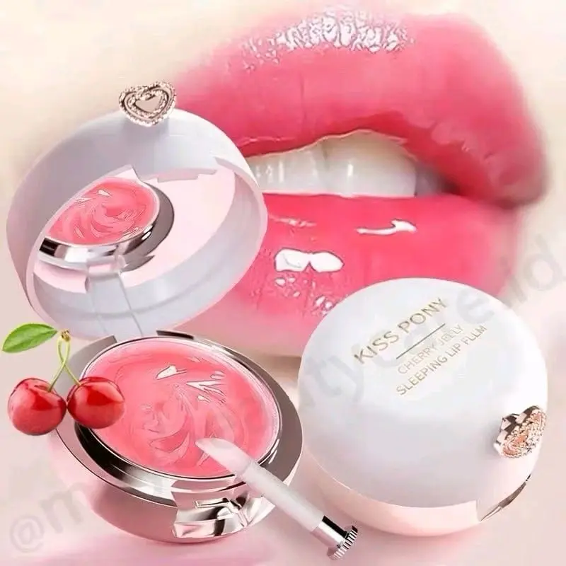 ￼Krim Pelembab Bibir Cerah pink Cherry melembabkan bibir yang hitam Kiss Pony  jelly lips mask melembabkan bibir yg hitam