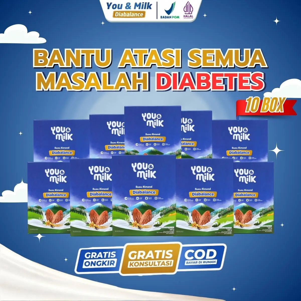 [PROMO 10 BOX] You & Milk Diabalance Raditya Dika – Susu Nabati Almond Vanilla Rendah Gula dan lemak aman untuk Gula Darah Diabetes, Susu Nabati Kaya Serat Nutrisi dan Antioksidan
