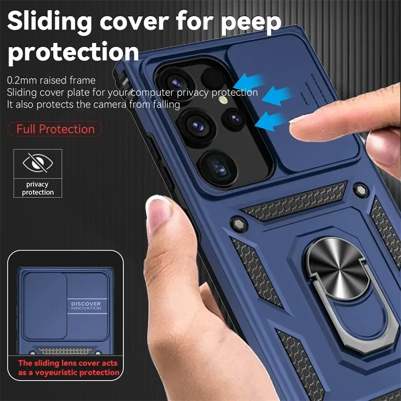 For Samsung Galaxy S24 Ultra Case Slide Camera Magnetic Stand Ring Phone Case For Samsung S24 + Plus S 24 Ultra Armor Back Cover Protection Silicone