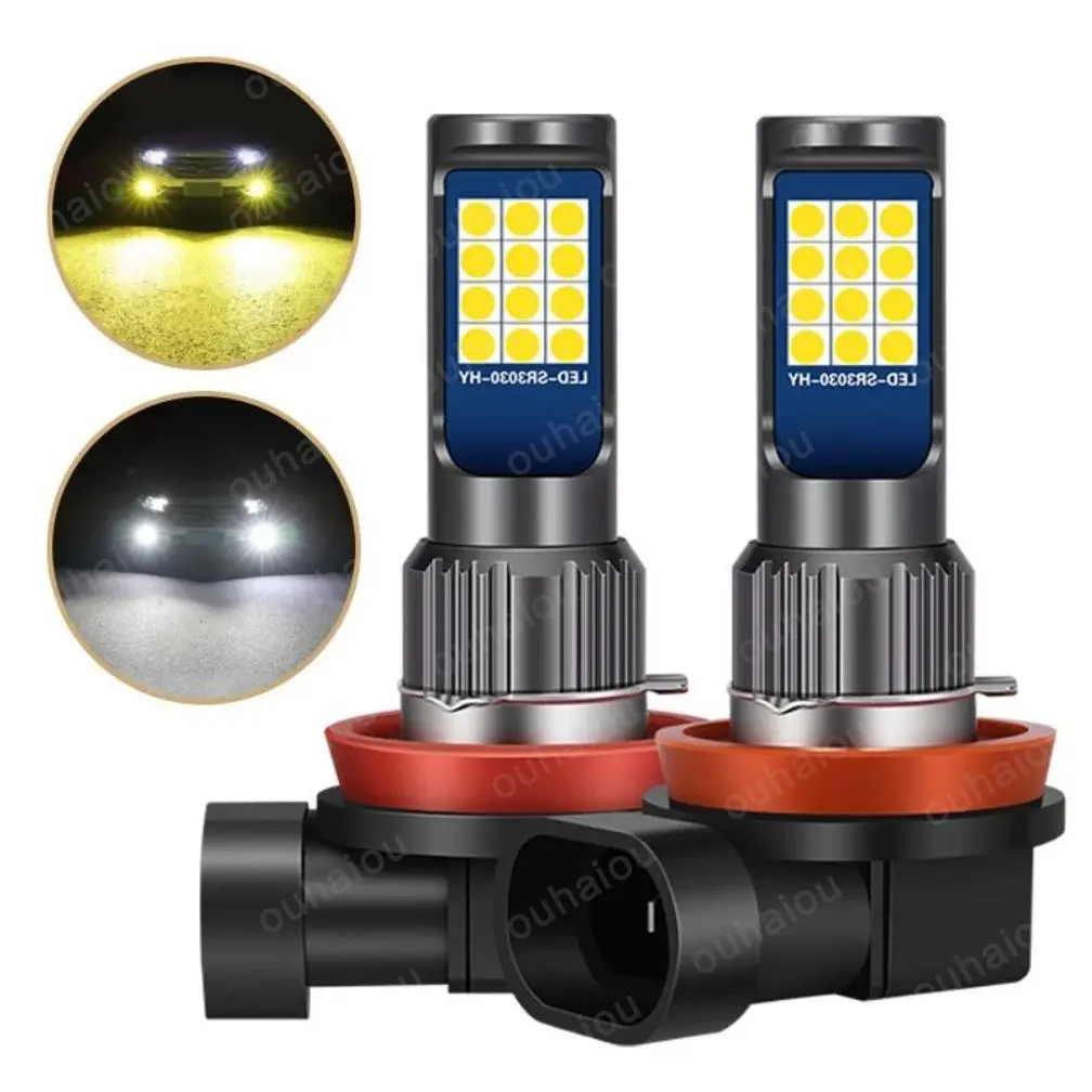 Đèn sương mù LED ô tô, 2 cái, Màu kép H11 H8 9006 HB4 881 H27 H3, Chất lượng cao, Bóng đèn sương mù ô tô 3030, Đèn sương mù, Màu vàng và trắng