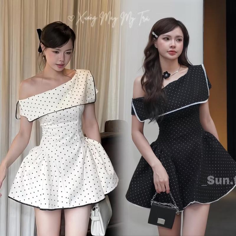   Bigsize 60-90kg  Đầm chấm bi lệch vai   kèm quần bảo hộ  mã 522 