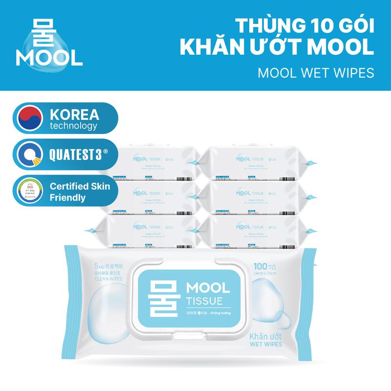 Thùng 10 gói Khăn Ướt MOOL 100 tờ siêu tiết kiệm và tiện lợi