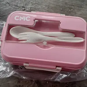 CMC[C-545]Kotak Makan 3 Sekat Sendok Garpu / Kotak Makan Anak BPA FREE / Lunch Box Set Jerami