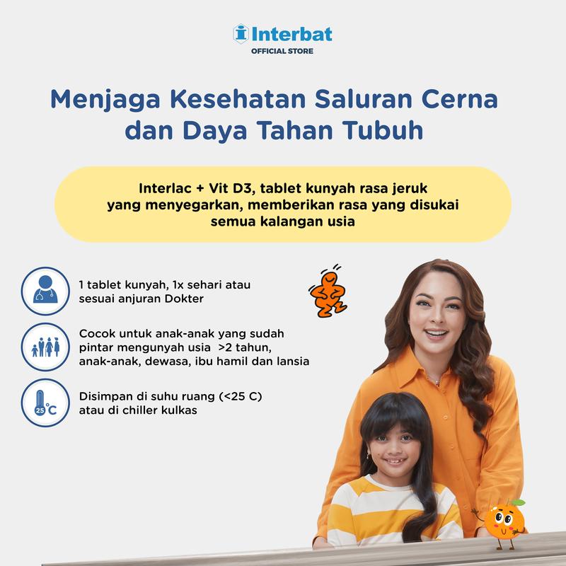 Interlac Probiotik + Vit D3 400 IU 3 Strip @10 Tablet - Menjaga Kesehatan Saluran Cerna dan Daya Tahan Tubuh Anak hingga Dewasa 4