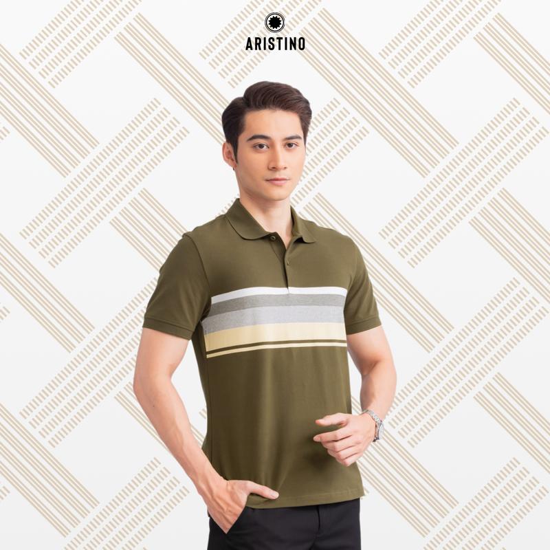 Aristino Áo polo nam ngắn tay regular fit APS145S3 xanh rêu