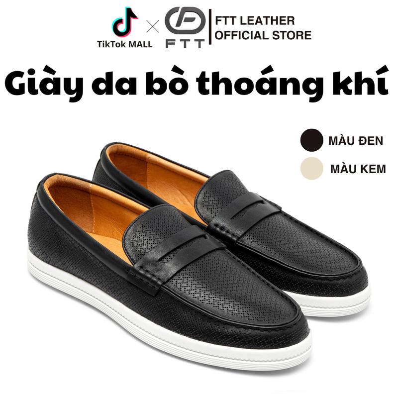  Giày slip on nam da bò đục lỗ cao cấp chính hãng FTT Leather giày lười đế siêu nhẹ hạn chế trơn trượt đi êm chân F905 