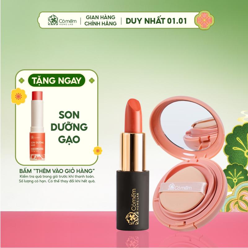  Combo Trang Điểm Tự Nhiên Son Lụa Diễm Mềm Mịn Và Cushion Phấn Nước Thuỷ Tinh Cỏ Mềm 
