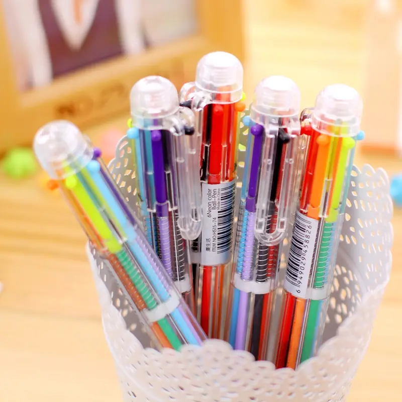 Bút Bi Nhiều Màu Trong 1, 6 Màu, Vỏ Trong Suốt, Bấm, Văn Phòng Phẩm, HML, Hàng Mới Về 2