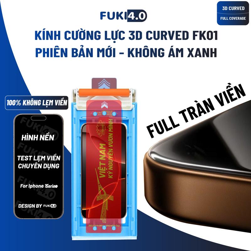 Kính cường lực cho iphone FUKI40 FK01 full màn không lẹm viền 3D Curved ip 17 Promax 17 Pro 16 Pro Max 16 Pro 16 Plus 16 15 PRM 15 Pro 15 Plus 14 promax Độ Cứng 9H Chống Va Đập Trầy Xước