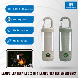 Lampu Lentera Camping LED 2 In 1 6 Mode IPX6 Anti Air Lampu Tenda Senter Baterai Rechargeable 1200 mAh Type-C