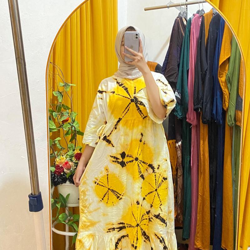[ BEST SELLER NEW MOTIF ] DRESS CIBI LENGAN 3/4 BAHAN  RAYON TEBAL TERBARU / DRESS WANITA  MOTIF JUMPUTAN TERBARU TERLARIS - UKURAN STANDAR & JUMBO LD 110 & 120 PB 130 1