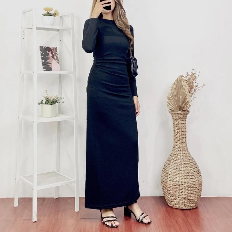 Orina Dress Wanita Knit Dress Terbaru 2025 / Long Dress Knit Polos Press Body / Baju Kondangan Dress Hitam / Dress Panjang Wanita Remaja Dewasa / Dress Casual Basic Dress Bodycon 1