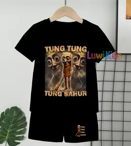 Luwi Kids Setelan Anak Cowok Trending Gambar Anomali TUNG TUNG TUNG SAHUR Celana Fashion set Baju