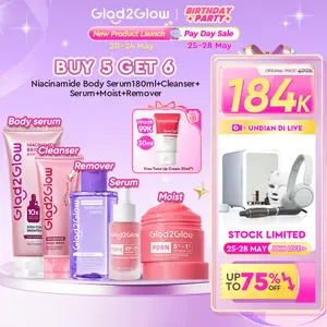 [Hemat] Glad2Glow 6in1 Super Glow Set -Niacinamide Body Serum+Niacinamide Cleaser+Brightening Moisturizer+Brightening Serum+Remover 130ml | Retinol Set For Retinol Body Serum +Moist+ Serum | Acne Set For Peeling Solution+Gel Cleanser Suitable for all skin