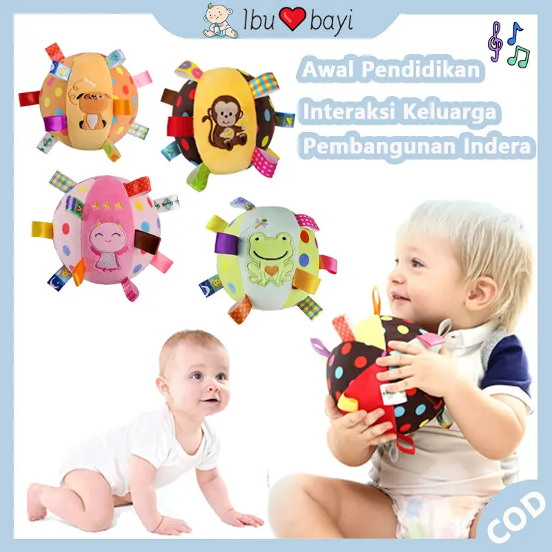 Mainan Bola Lembut Anak Bayi Balita / Mainan Bola Tangan Bayi /Loop Chime Ball Bola Kain Mainan Edukasi Sensory Meraba Suara