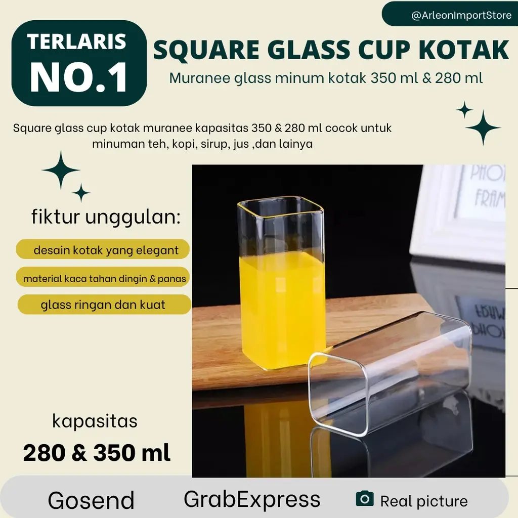 Gelas Kaca Aesthetic Kotak Muranee Gelas Kaca Korea 280ML & 380ML