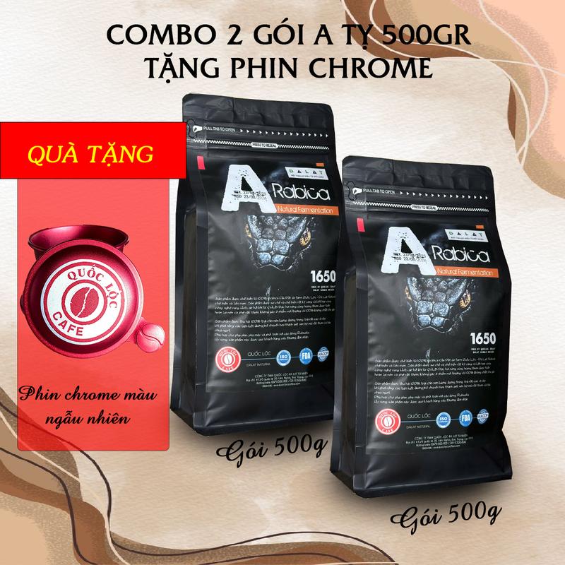 COMBO 2 GÓI CÀ PHÊ A TỴ 500G tặng phin Chrome Quốc Lộc Coffee tổng 1kg Cafe Coffee