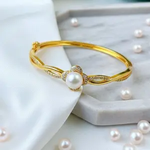 Gelang Bangle Wanita Mutiara Air Tawar Lombok Original Kombinasi Lentera Oval Harian Ulang tahun Pernikahan