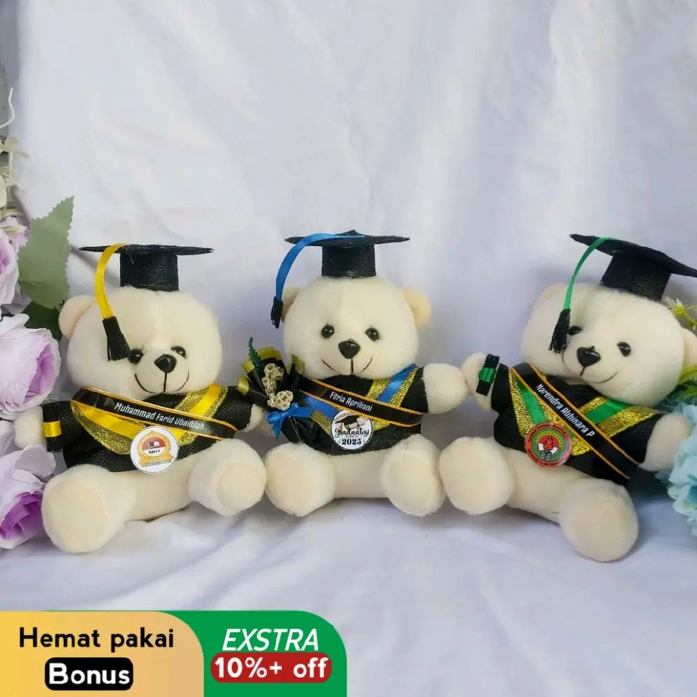 BONEKA WISUDA Bear Toga Buket Boneka wisuda free slempang nama  dan logo