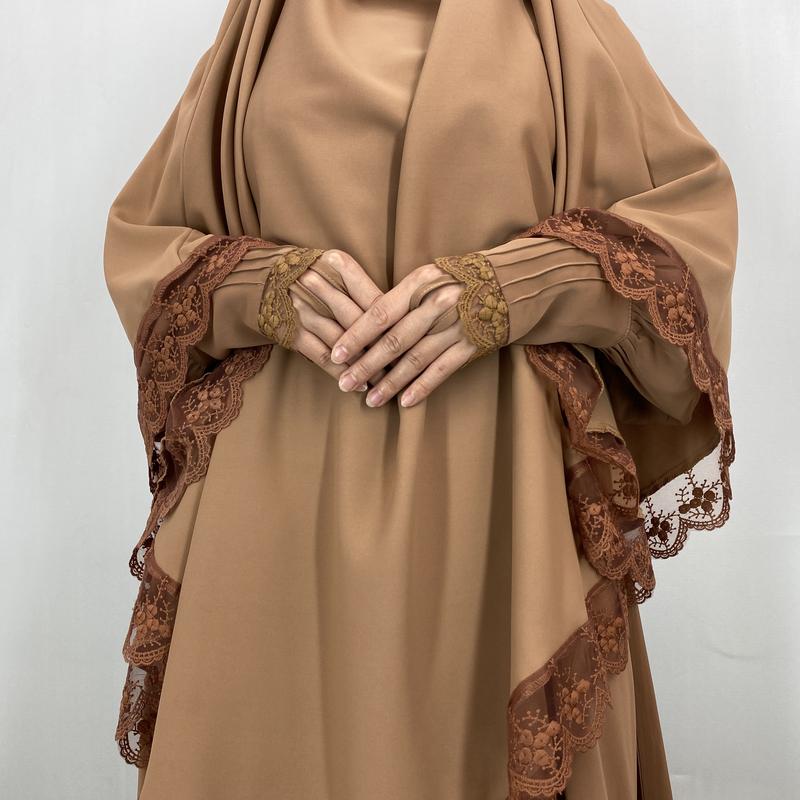 Product Introduction of 6693#  2 Piece Set Set Khimar (Jubah Free Khimar) New Fashion Prayer Muslims Women Lace Party Gift Dress And Khimar 3