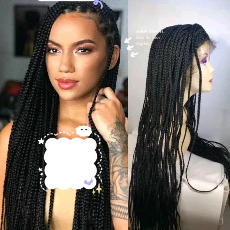 Wig Wanita Rambut Kepang Panjang Model Wanita Amerika Afrika Wig Wanita Lace Front Kepang Panjang 70 Cm 4