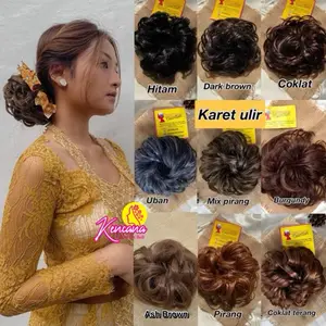 Karet ulir / Hiasan Rambut Wanita Sintetis / sanggul curly / ikat rambut curly Coklat Hitam