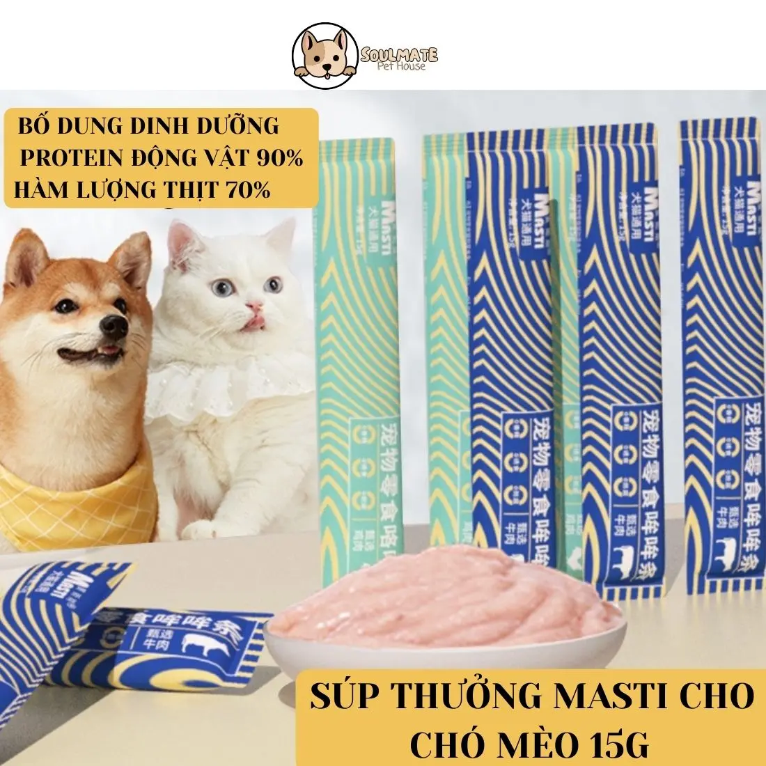 Súp thưởng MASTI bổ sung dinh dưỡng cho chó mèo 15g vị bò/gà