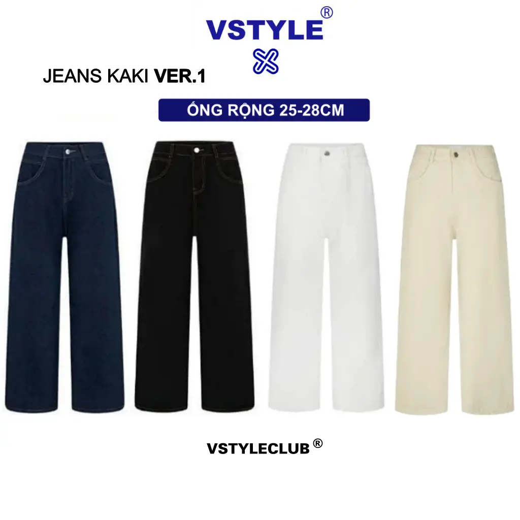 VSTYLE - Quần Kaki Jeans Suông Ống Rộng Wash Cạp Cao ,Form Rộng ,Quần Bò Ống Rộng Suông Lưng Cao , Form Unisex Nam Nữ
