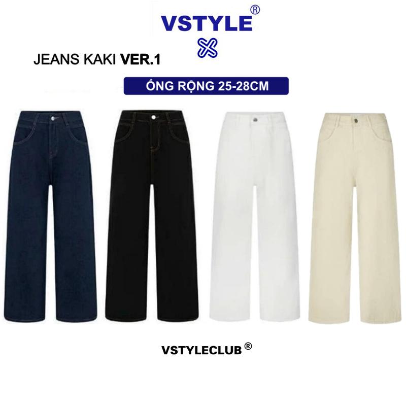 VSTYLE - Quần Kaki Jeans Suông Ống Rộng Wash Cạp Cao ,Form Rộng ,Quần Bò Ống Rộng Suông Lưng Cao , Form Unisex Nam Nữ