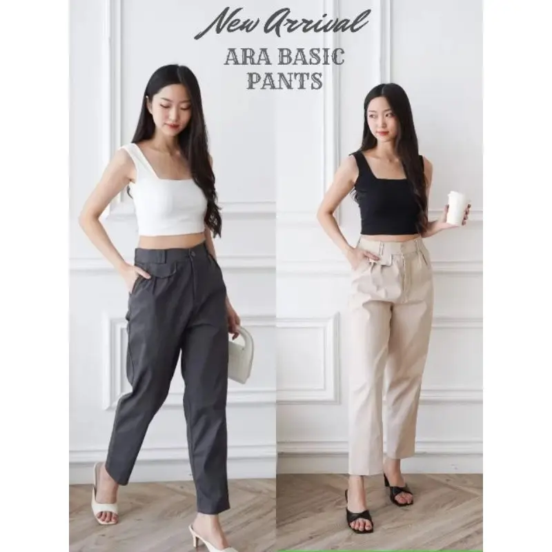 ARA BASIC PANTS - Celana Wanita Basic Baggy Pants Highwaist - Celana Ankle Pants Wanita - Celana Kantor Wanita Terbaru Panjang Kulot Formal Casual celana korean style