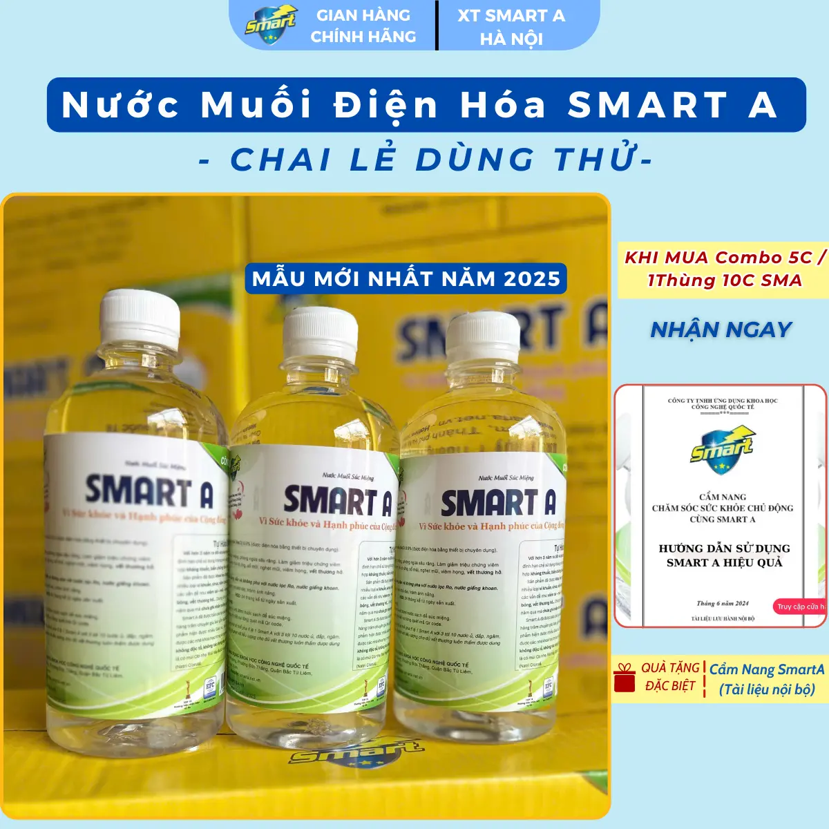 Dung dịch Nước Sát Khuẩn Smart A (500ml) - Nước muối điện phân SMART A khử khuẩn vệ sinh Tai, Mũi, Họng an toàn, hiệu quả