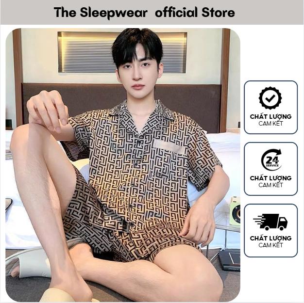 The Sleepwear - Bộ pijama Lụa Latin Cao Cấp tay ngắn mặc nhà Nam -BL04-  Đồ ngủ lụa cộc tay quần ngắn cho nam