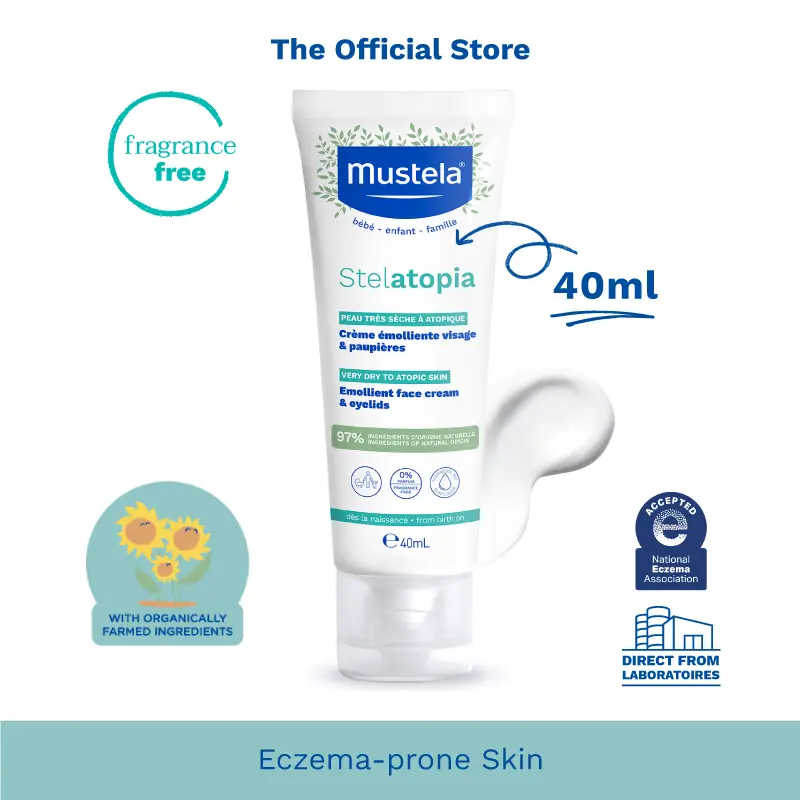 Mustela Stelatopia Emollient Face Cream for Eczema-Prone Skin 40ml Moisturizer Hydrating Hydrate Moisture Skincare Daily
