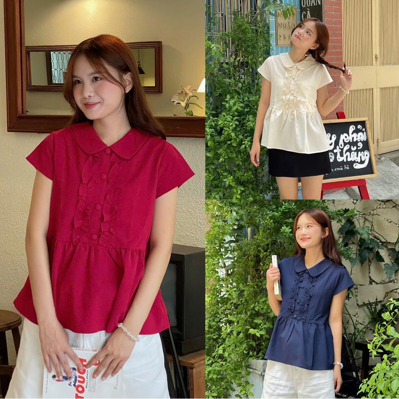 Áo babydoll cổ bèo form fit dáng Saron ୨୧ by Vintagevibes.