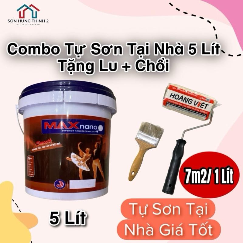  Combo Sơn Mịn Nội Thất tự sơn tại Maxnano 5 Lít Tự sơn tại nhà sơn phòng trọ sơn quán ăn sơn decor màu sơn màu trắng sứ sơn màu ghi sơn nước bộ dụng cụ sơn kháng nấm mốc tặng cây lăn sơn 